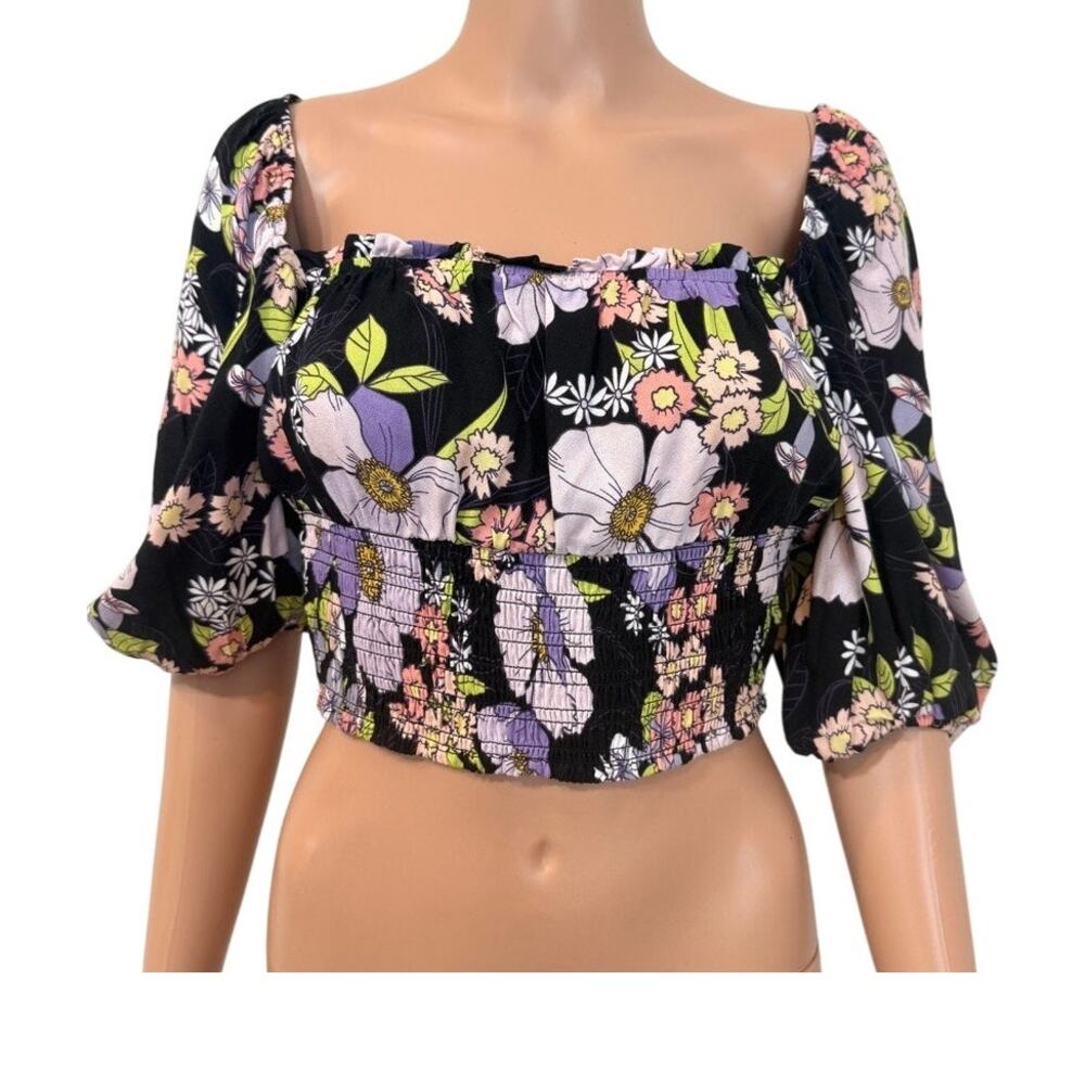 Afrm Waverly medium smocked floral puff sleeve cropped top TB 3037